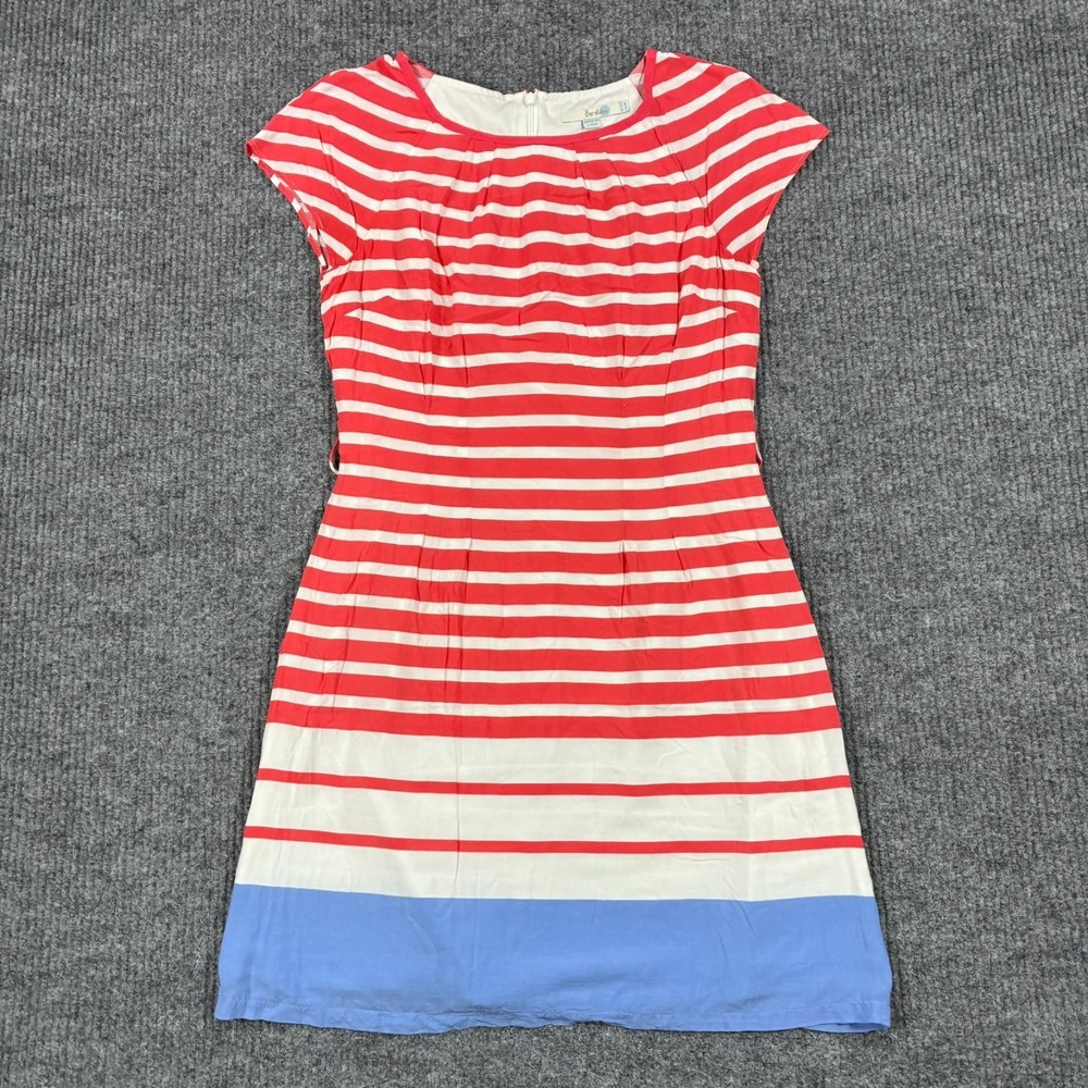 Boden Womens Dress US Size 8R Red White Blue Striped Cotton Shift Sheath